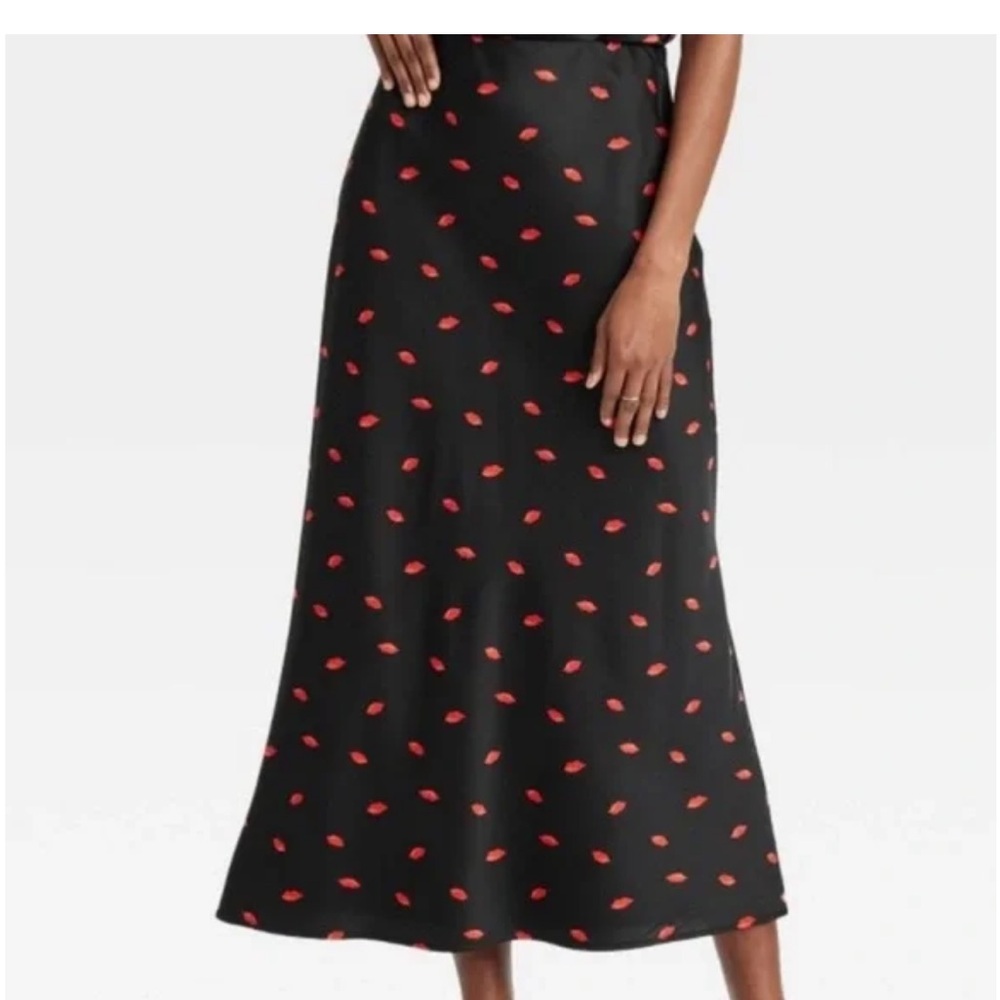 A New Day Black and Red Lip Patterned Women's Skirt